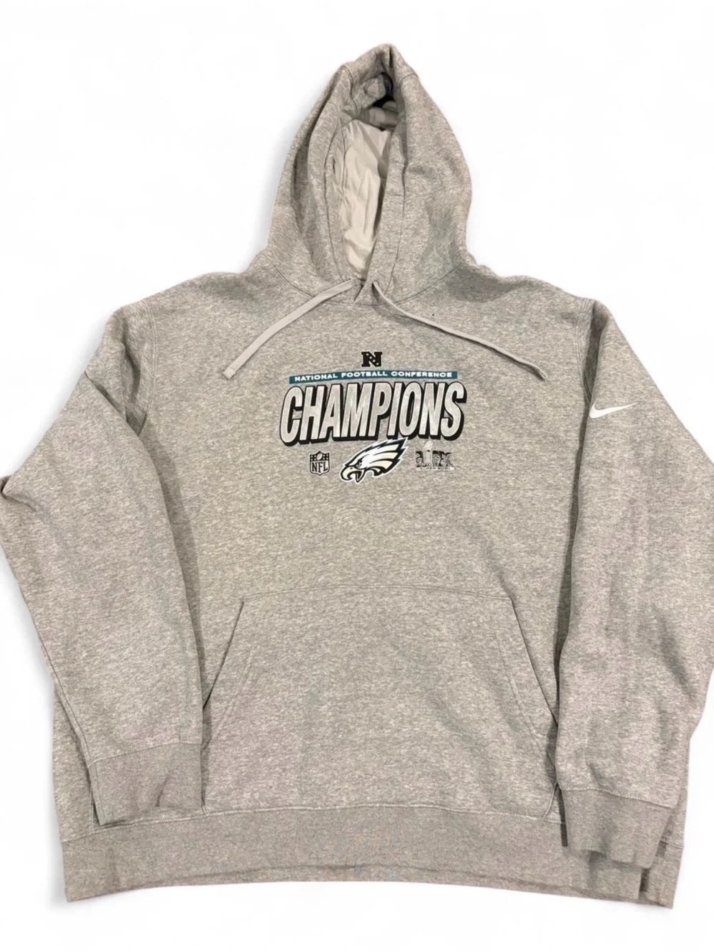 Nike Philadelphia Eagles 2024 NFC Champions Super Bowl LIX Hoodie 3XL Gray